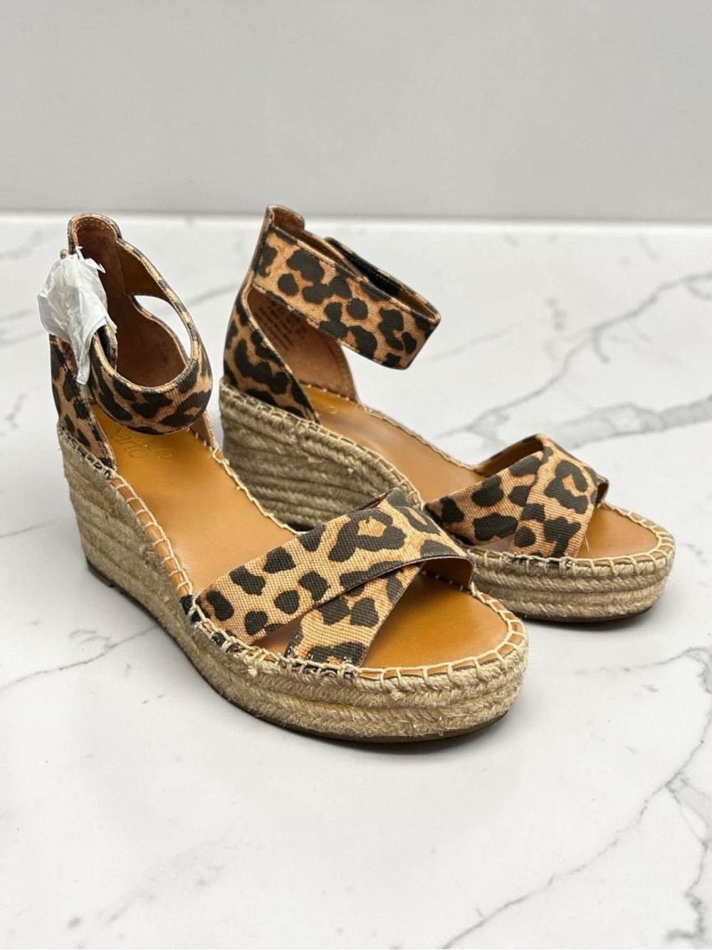 Franco Sarto Leopard Print Espadrille Wedges - Tan/Black NWOT